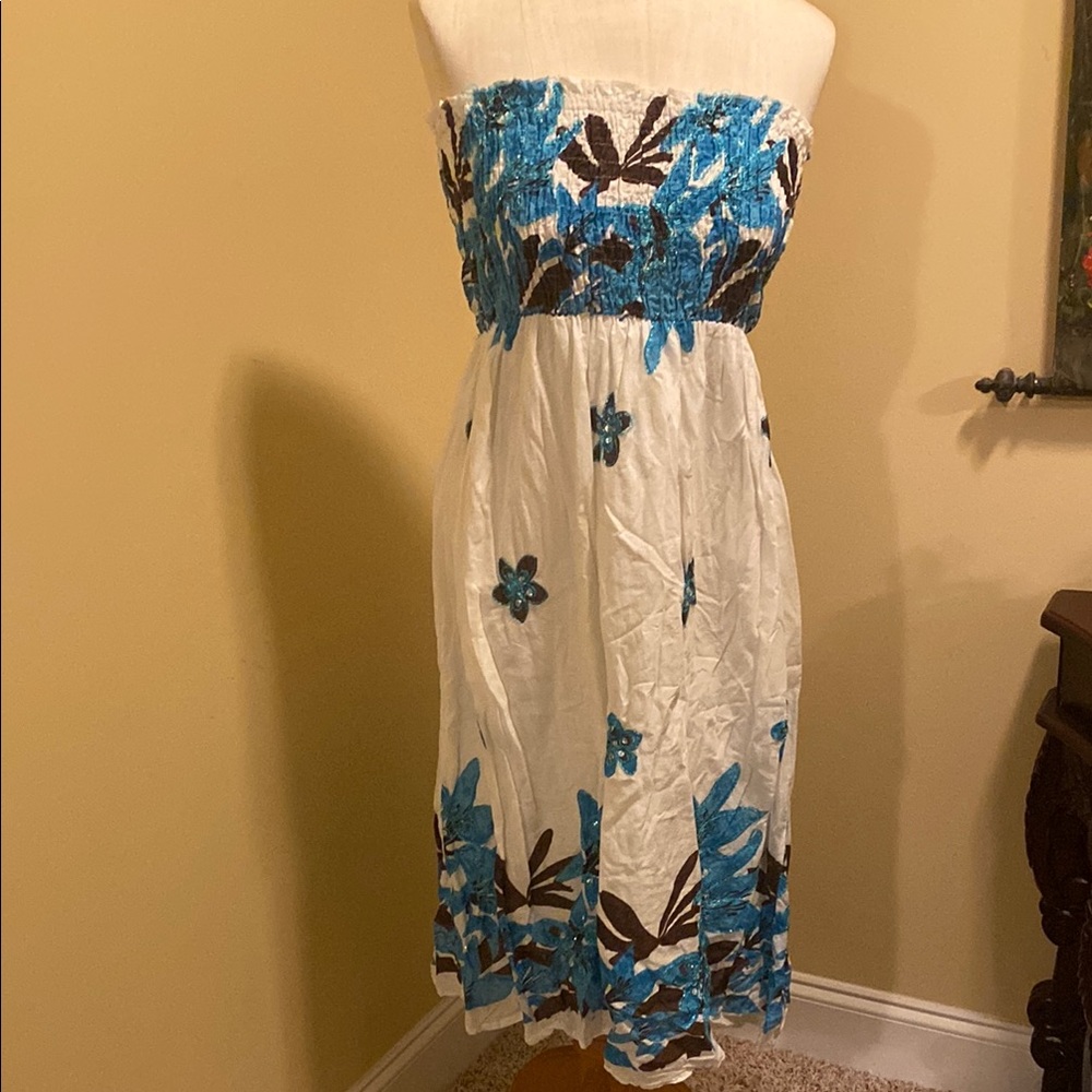 Embroidered Blue and White Floral Lace Skirt Dress with Shirt